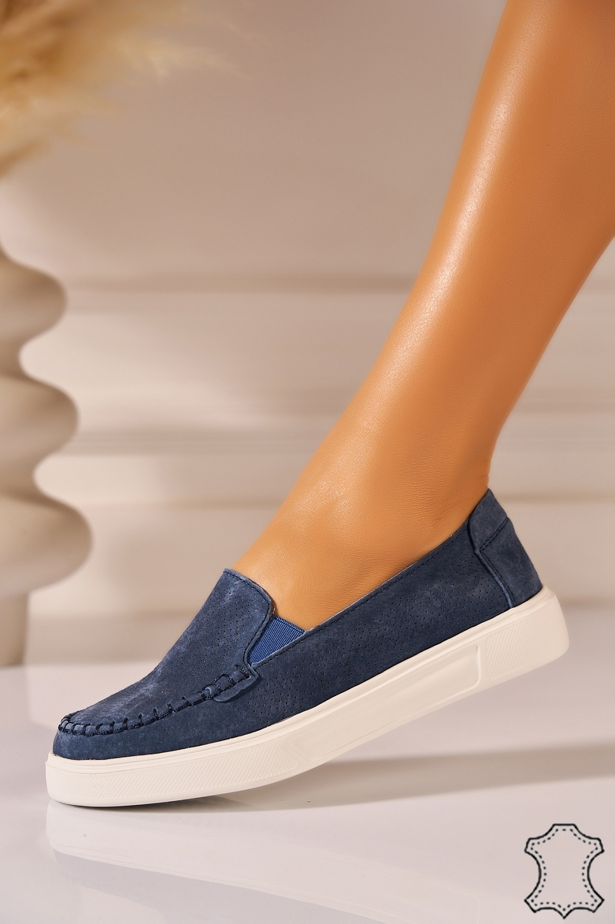 Mocasini dama Piele Naturala Intoarsa Bleumarin Jairy