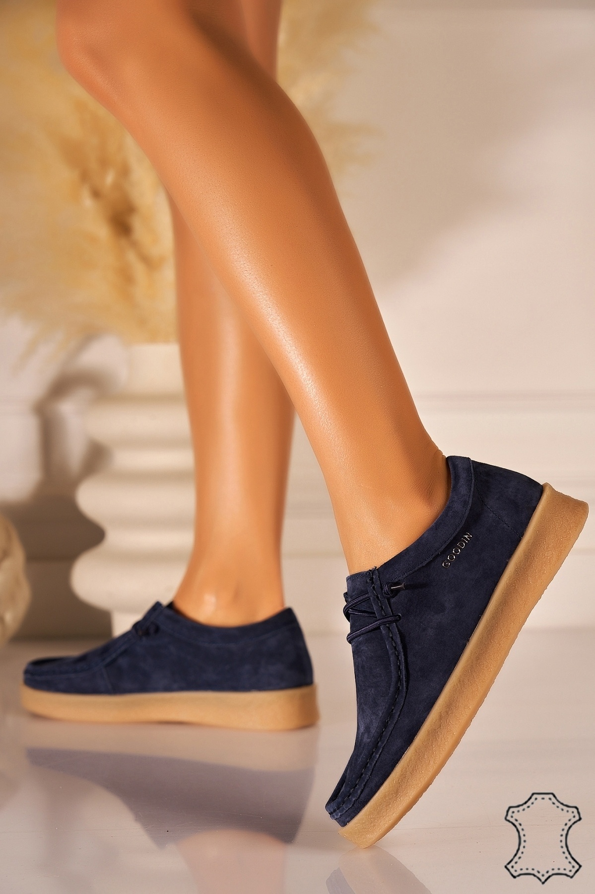 Mocasini dama Piele Naturala Intoarsa Bleumarin Reyma