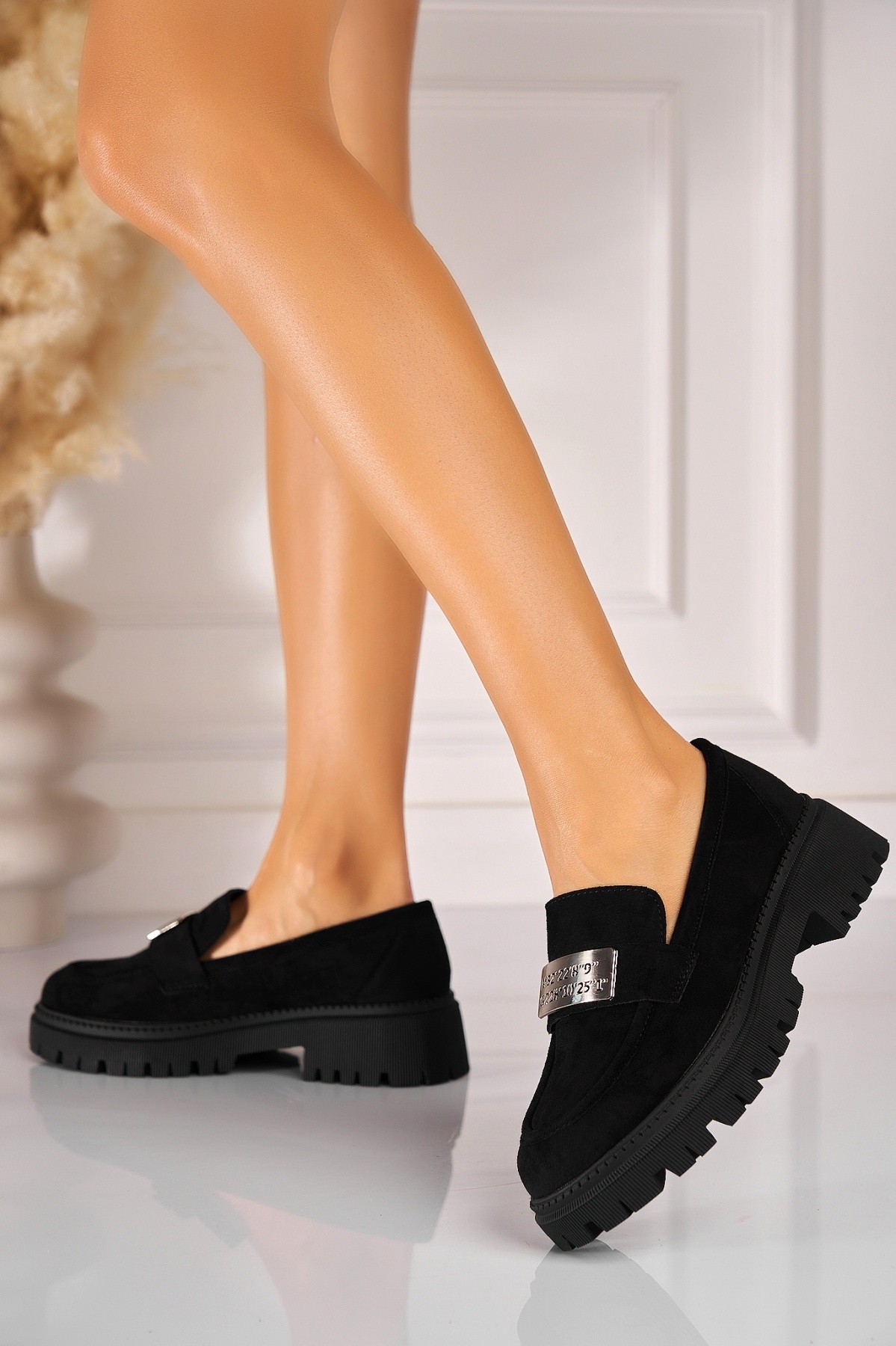 Pantofi dama casual Negri din Piele Ecologica Intoarsa Ramie2
