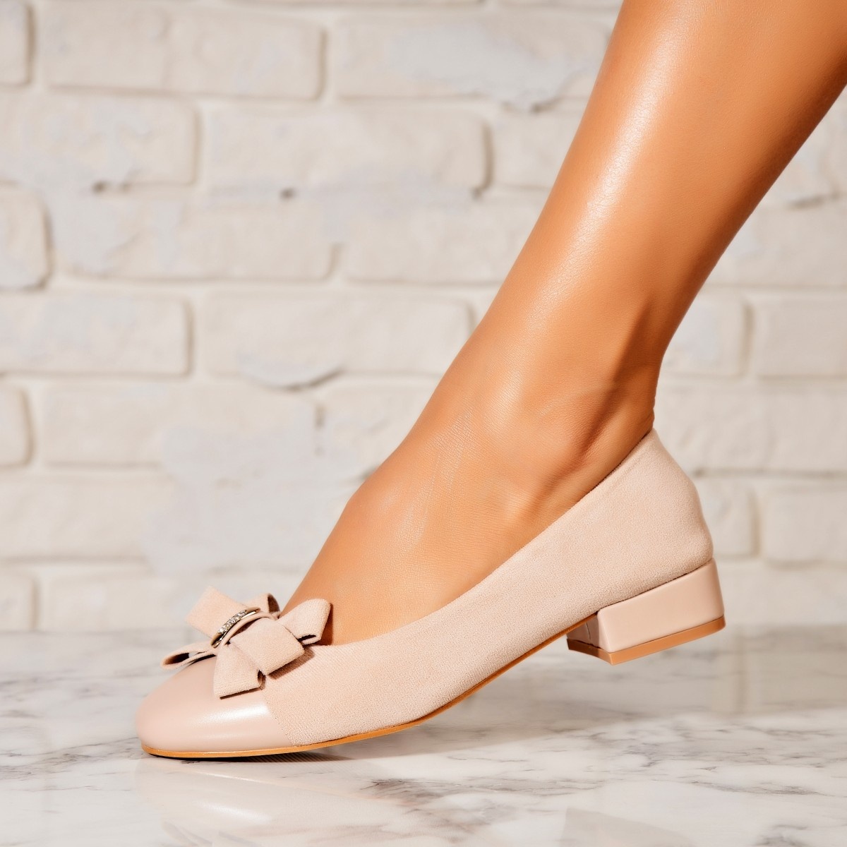 Pantofi dama cu toc Nude din Piele Ecologica Intoarsa Marlie