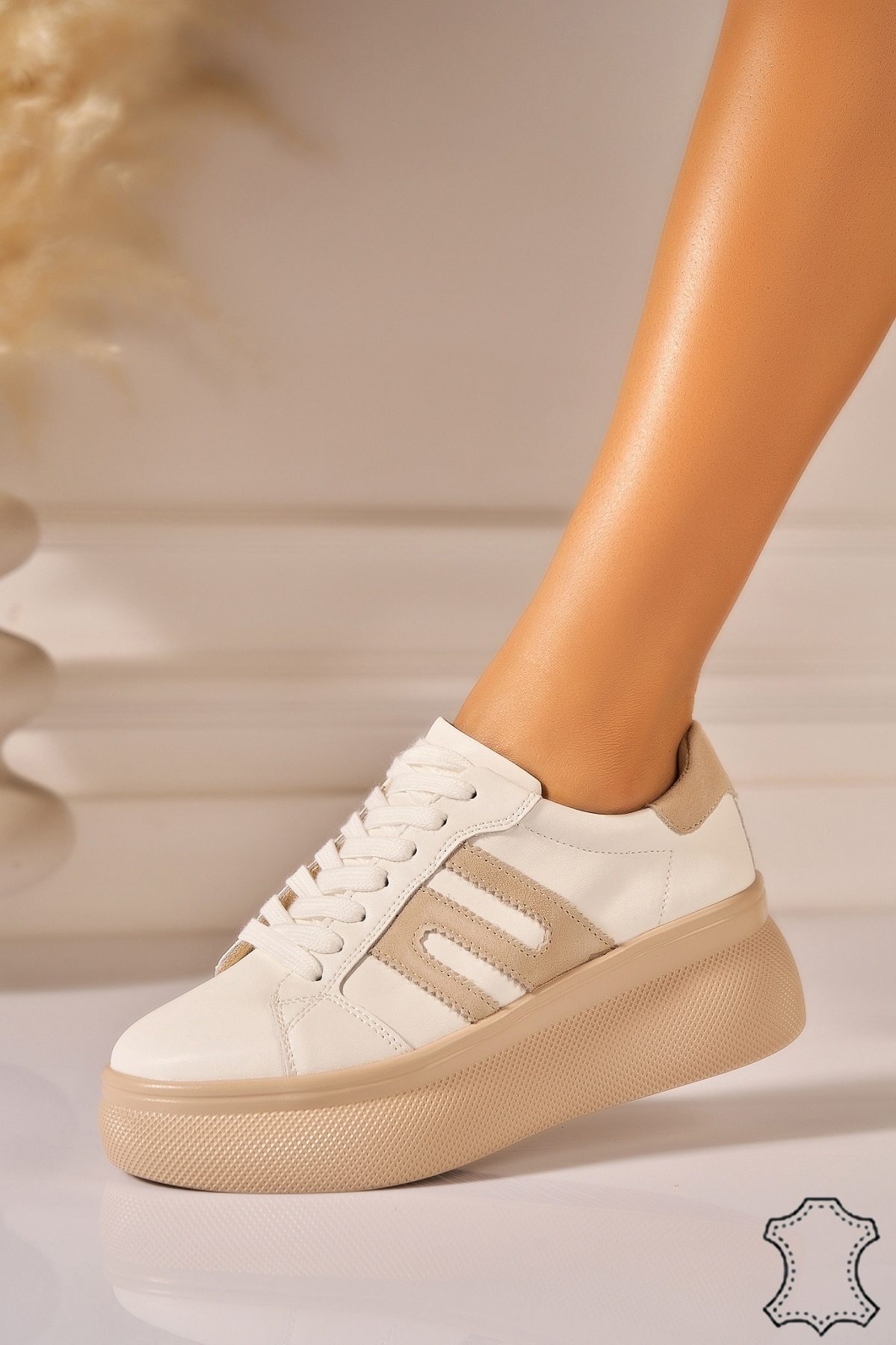 Adidasi Piele Naturala Albi Laniya