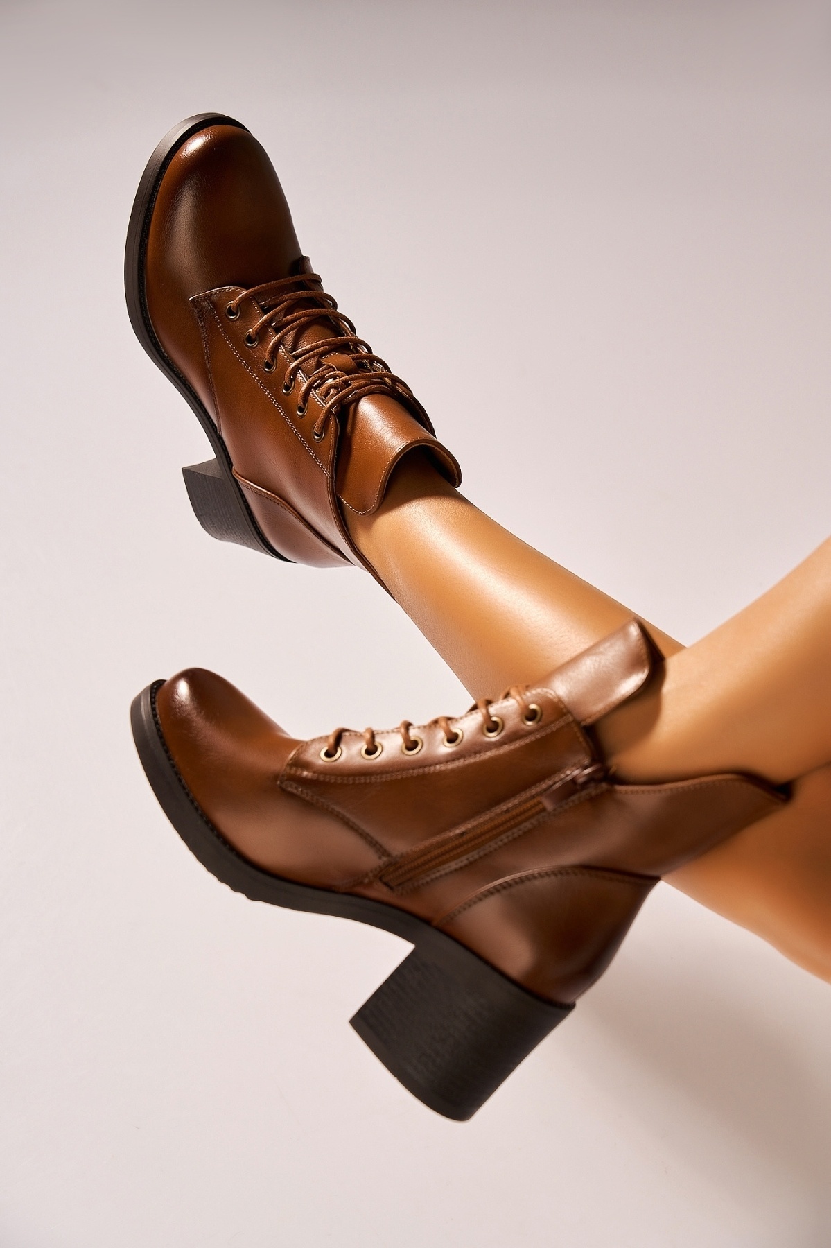 Botine dama Imblanite Camel din Piele Ecologica Teija