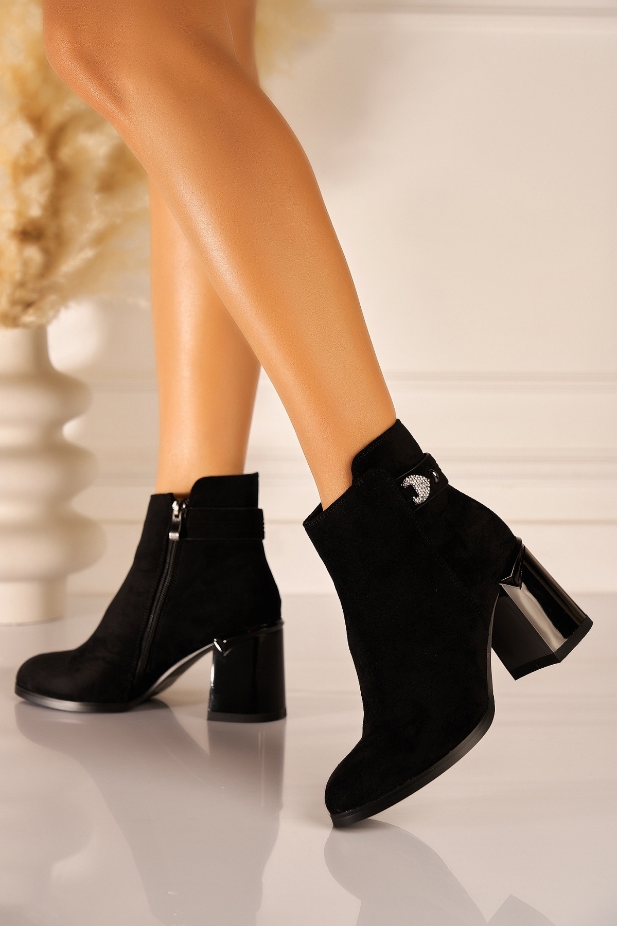 Botine dama Imblanite Negre din Piele Ecologica Intoarsa Bonita2