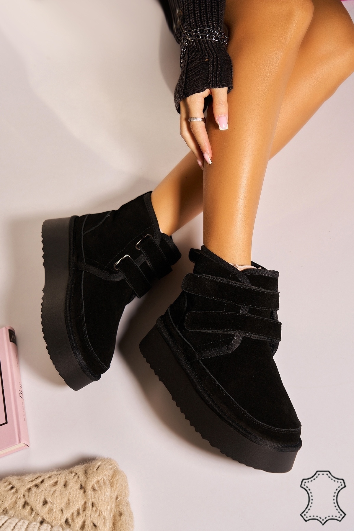 Cizme Piele Naturala Intoarsa dama Negre Savena