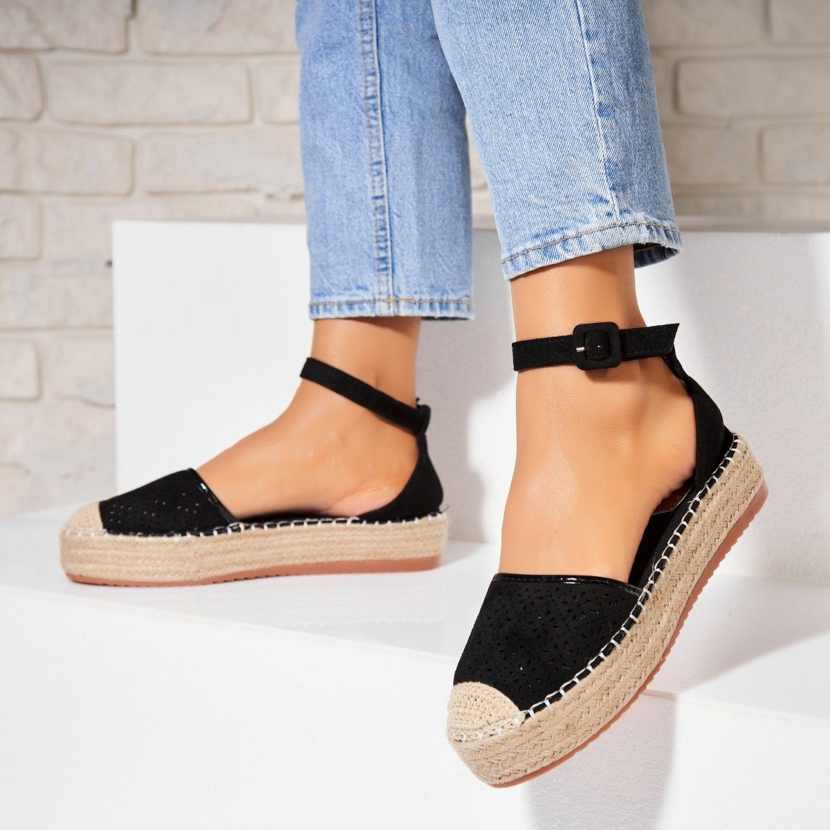 Espadrile dama Negre din Piele Ecologica Intoarsa Eastyn