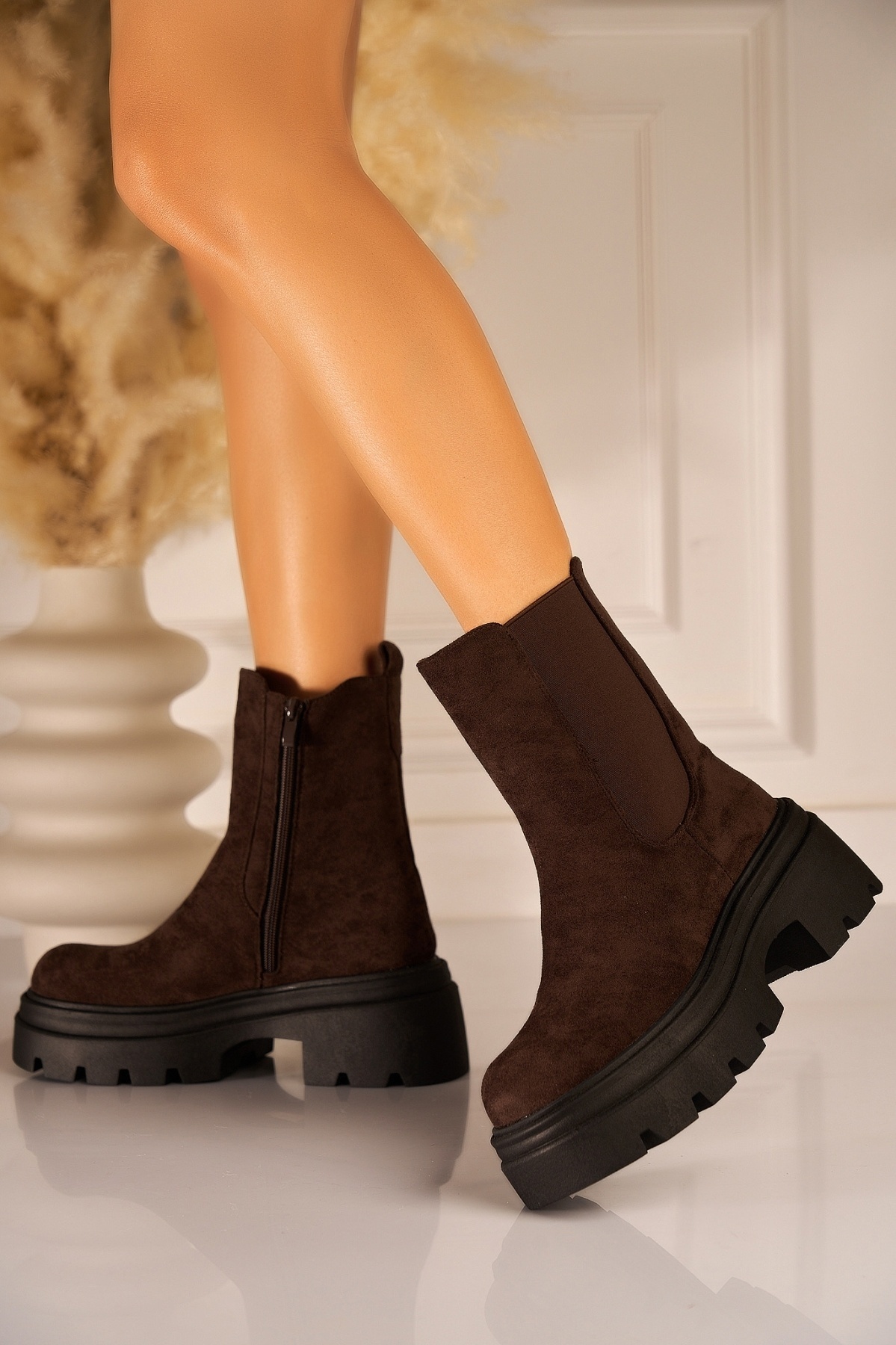 Ghete Dama Imblanite Maro din Piele Ecologica Intoarsa Zolay