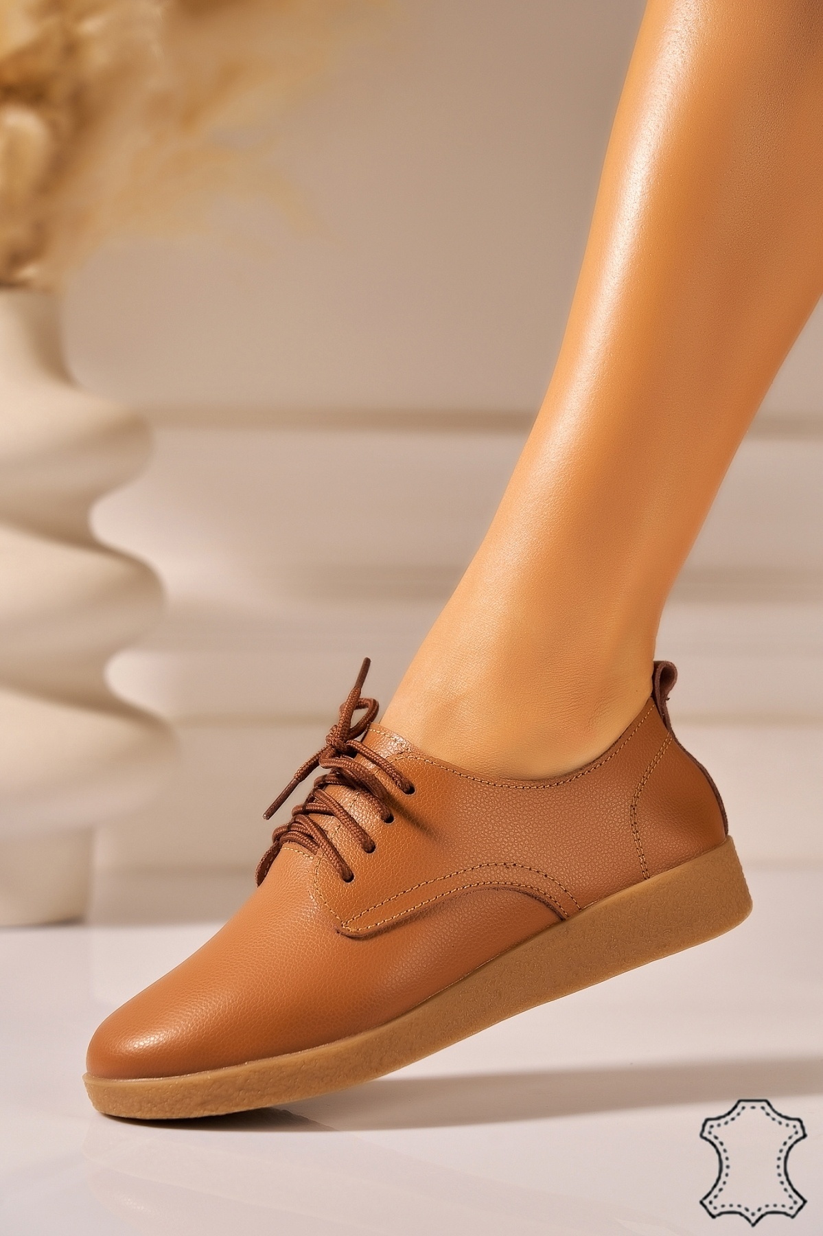 Mocasini dama Piele Naturala Camel Delia