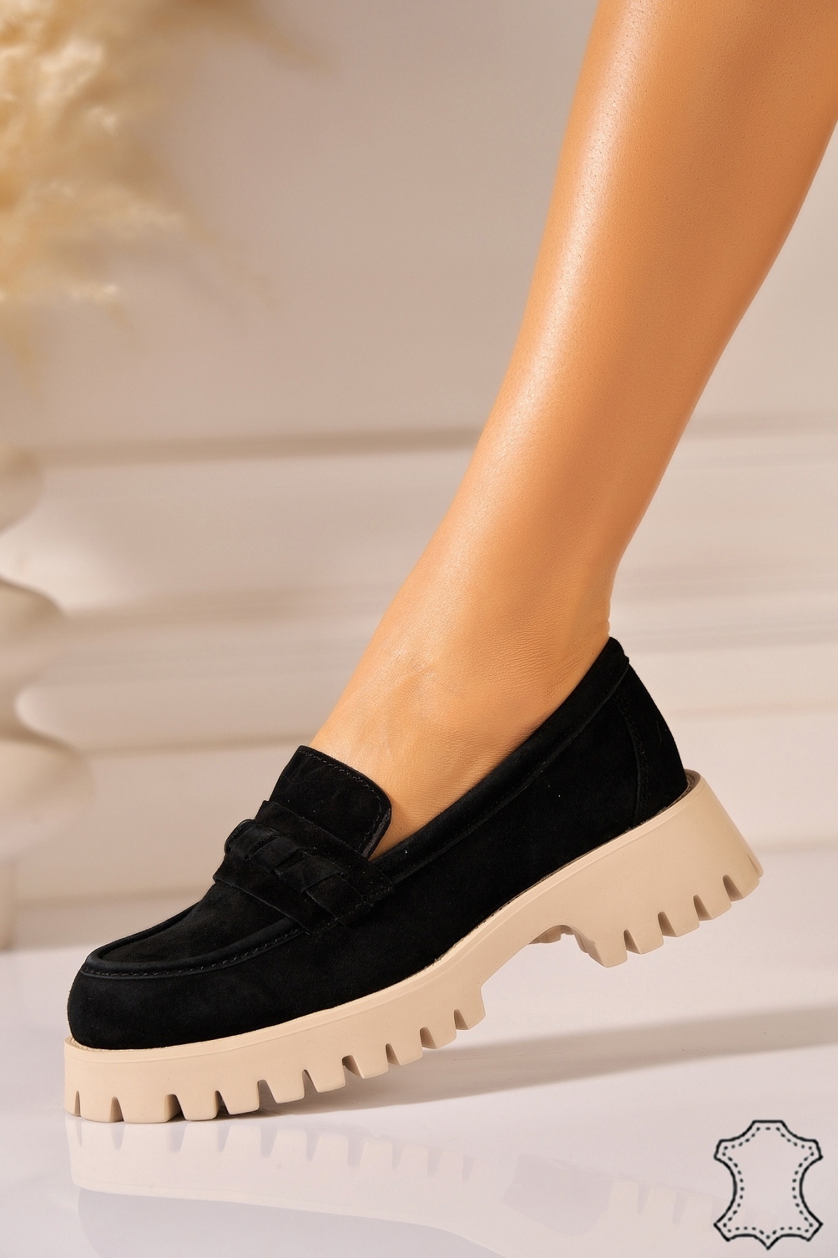 Mocasini dama Piele Naturala Intoarsa Negri Auriya