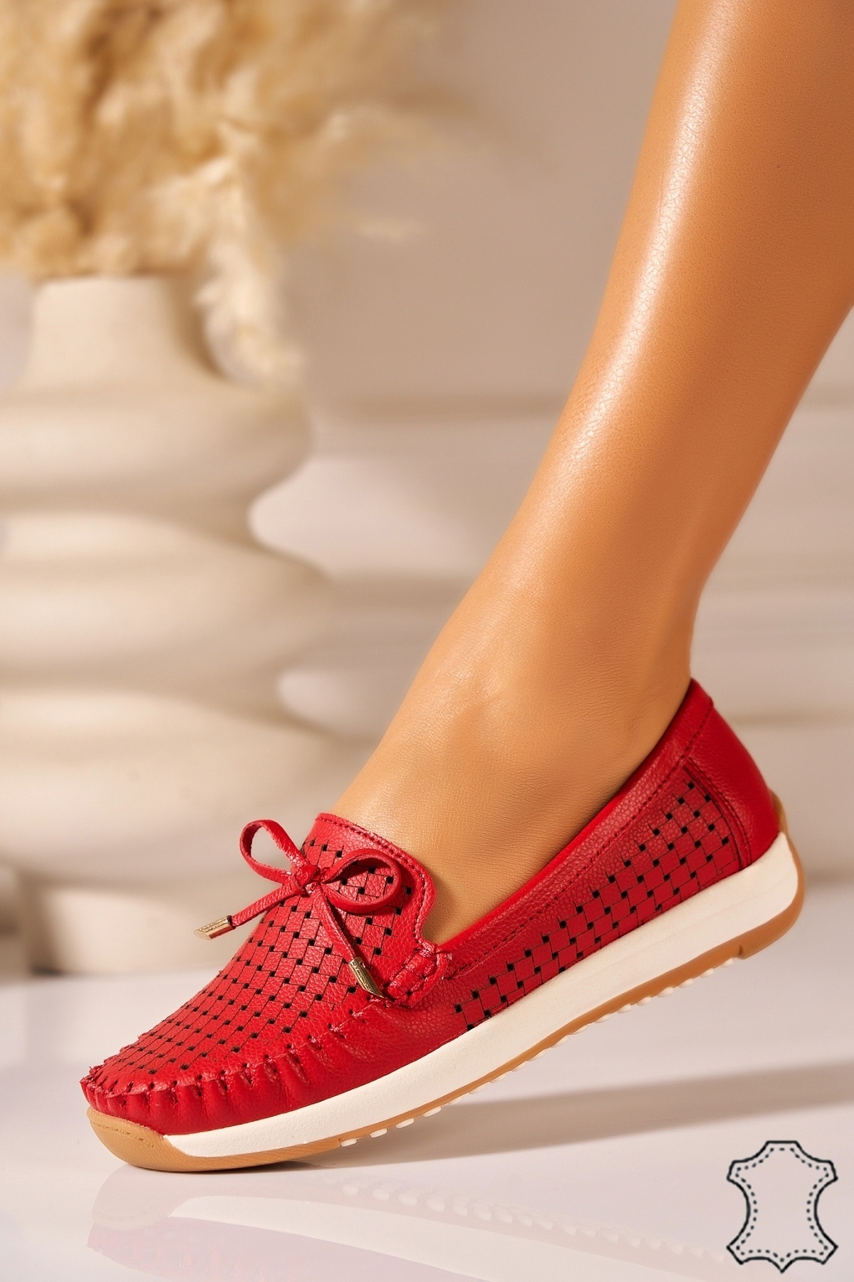 Mocasini dama Piele Naturala Rosii Jessy