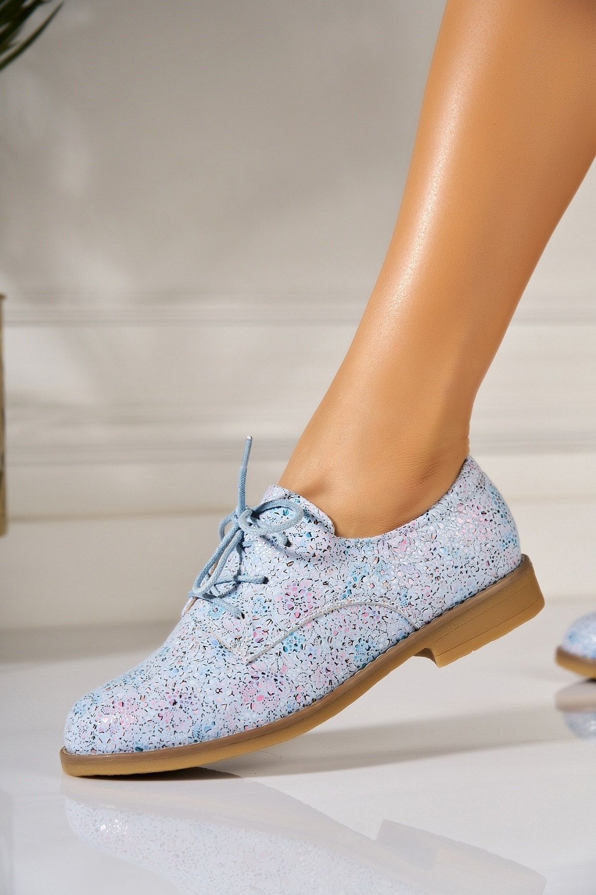 Pantofi dama casual Albastri din Piele Ecologica Intoarsa Desina