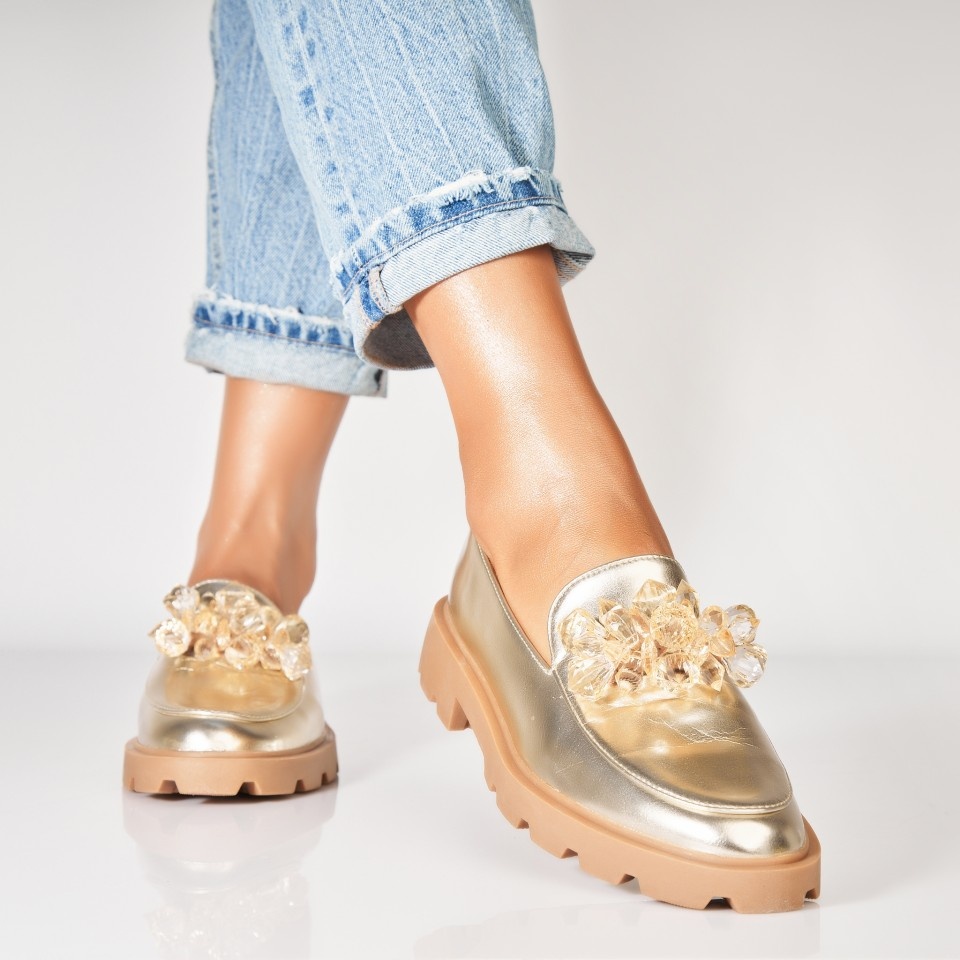 Pantofi dama casual Auriu din Piele Ecologica Lacuita Aspy