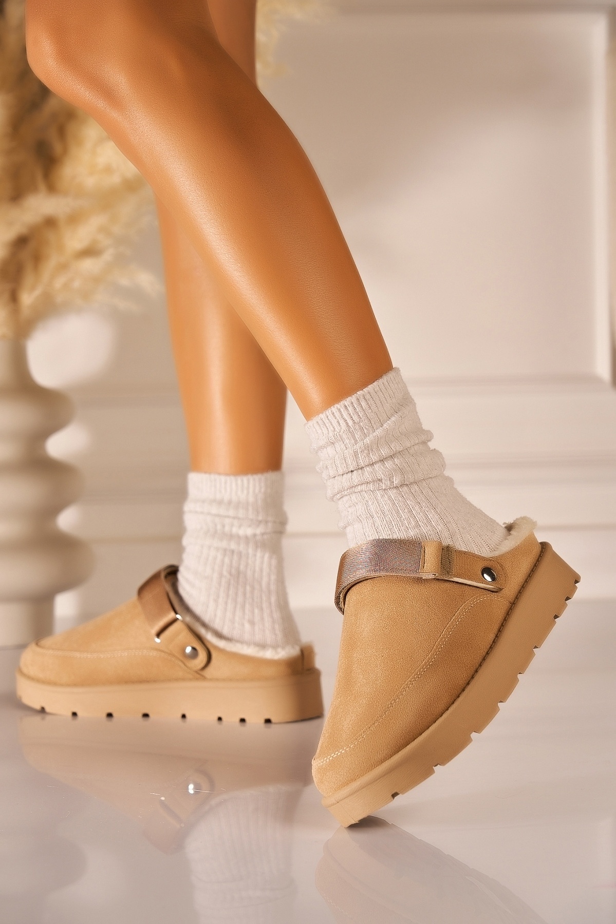 Papuci Îmblăniți Piele Ecologica Intoarsa Kaki Gursey