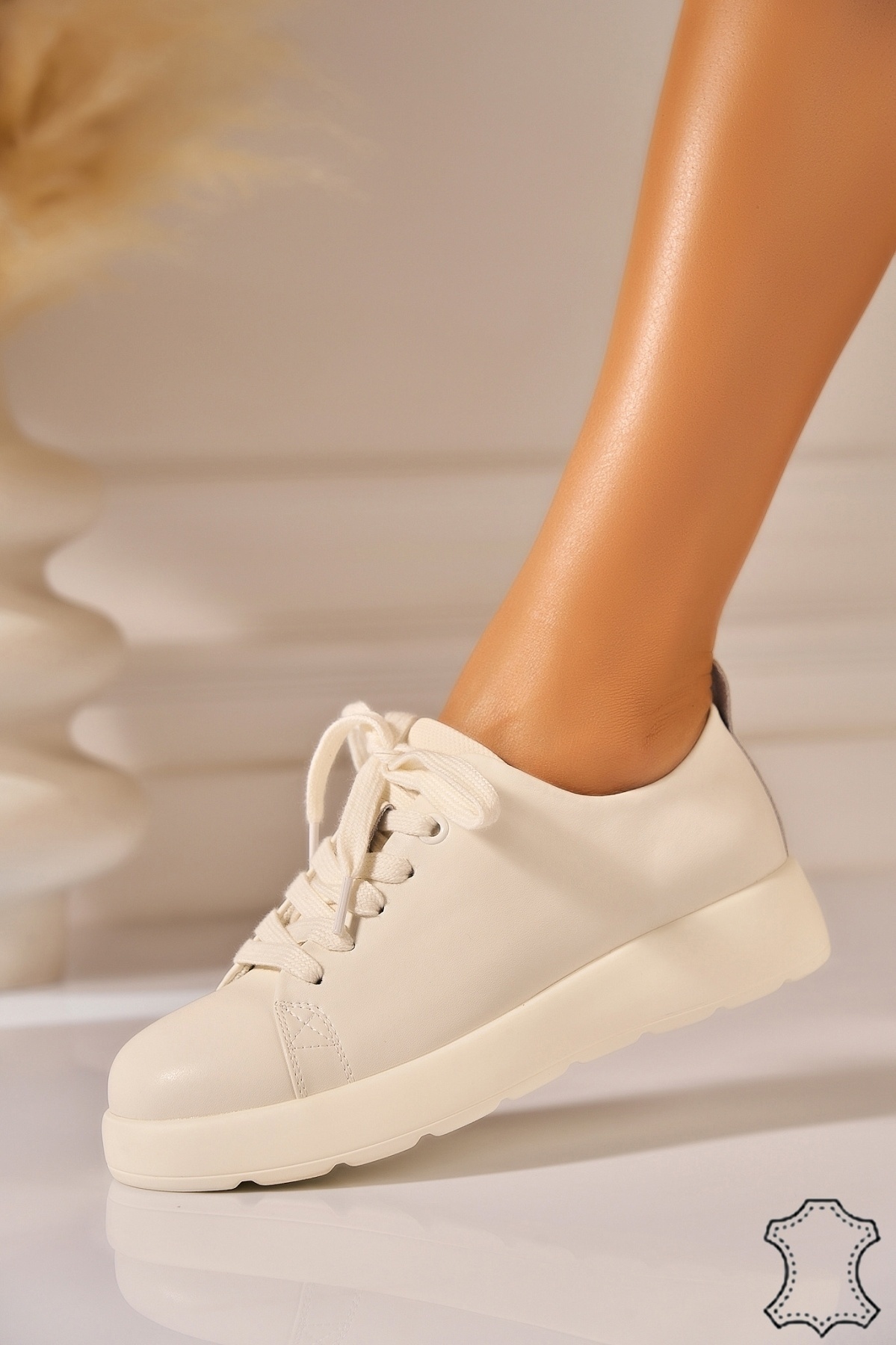 Adidasi Piele Naturala Crem Sayma