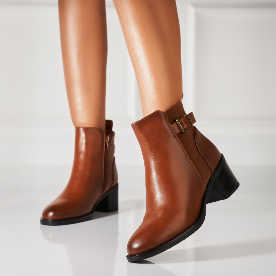 Botine dama Imblanite Camel din Piele Ecologica Szyriel