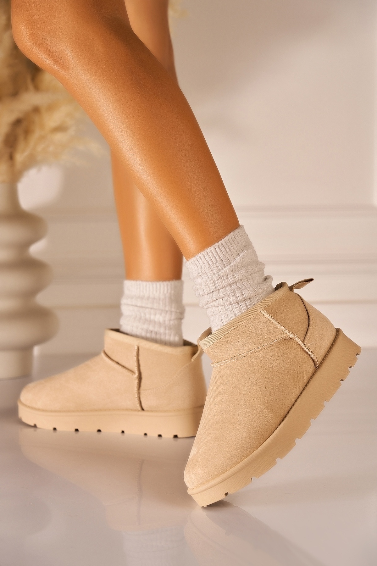 Cizme Dama Imblanite Bej din Piele Ecologica Intoarsa Jazper