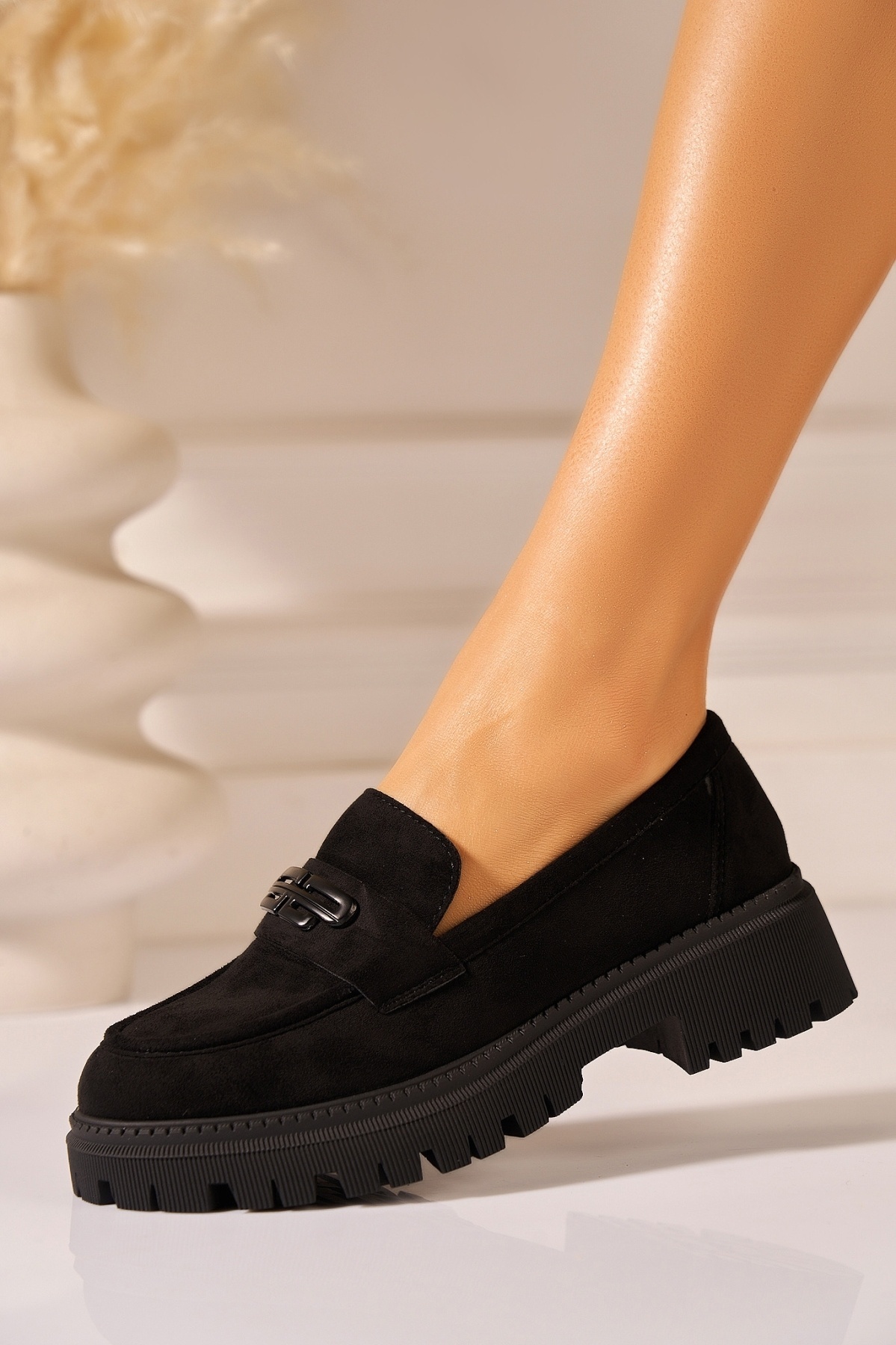 Loafers Dama Piele Ecologica Intoarsa Negri Layra2