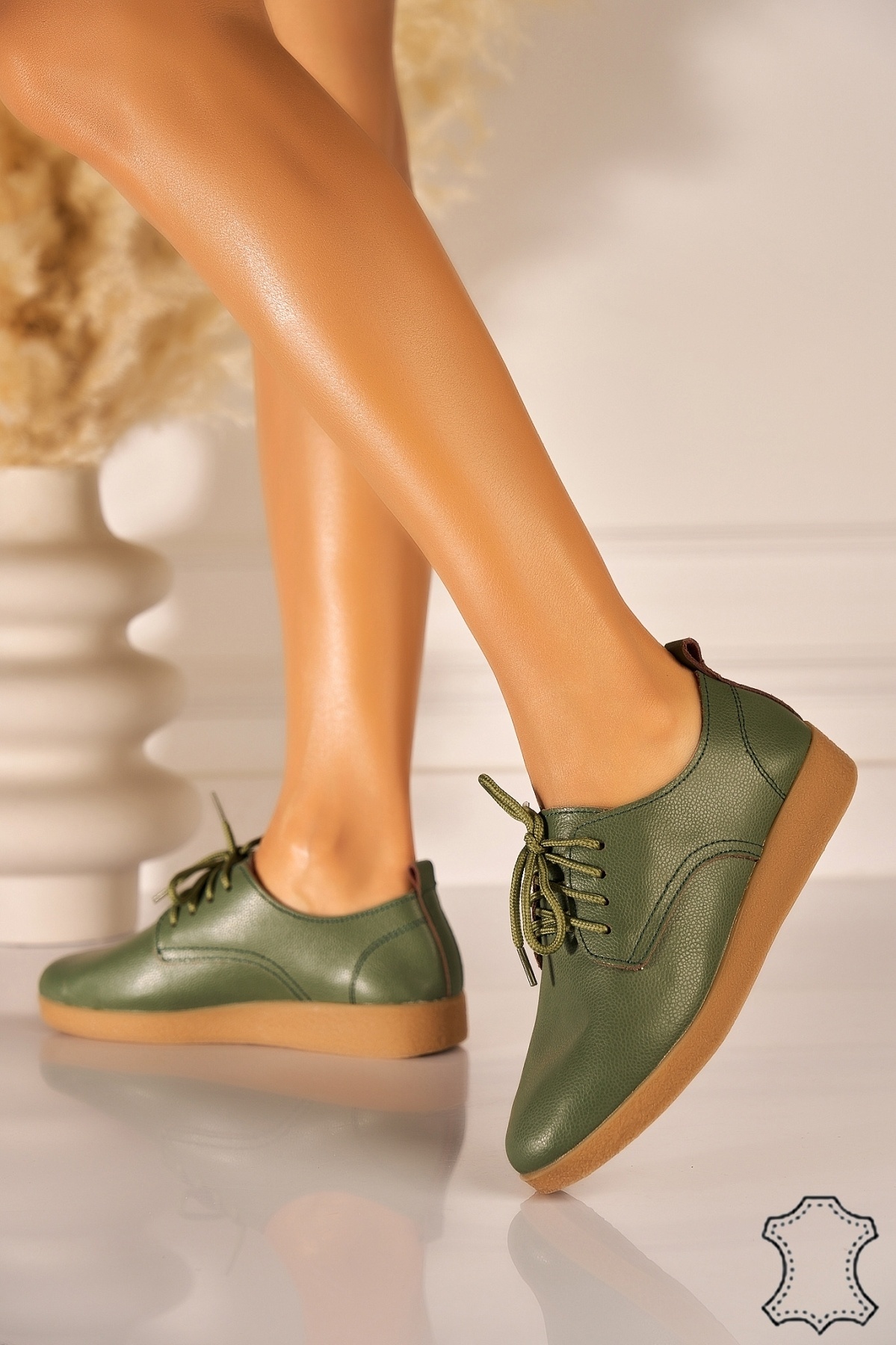 Mocasini dama Piele Naturala Verzi Delia