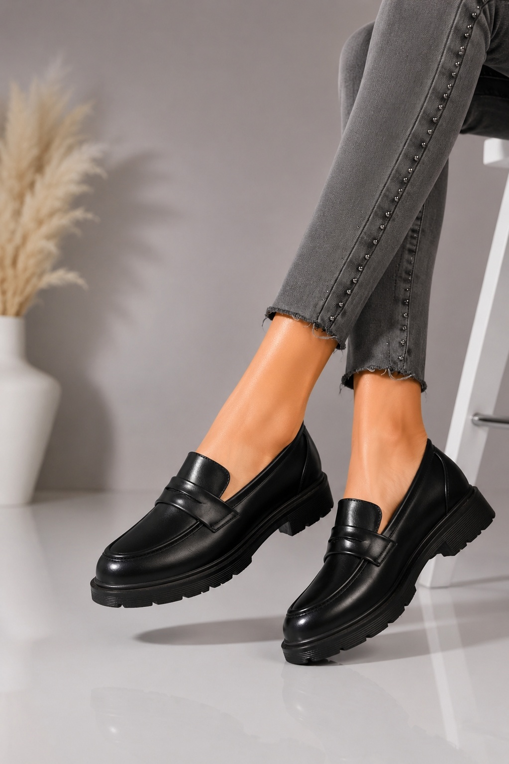Pantofi dama casual Negri din Piele Ecologica Seena