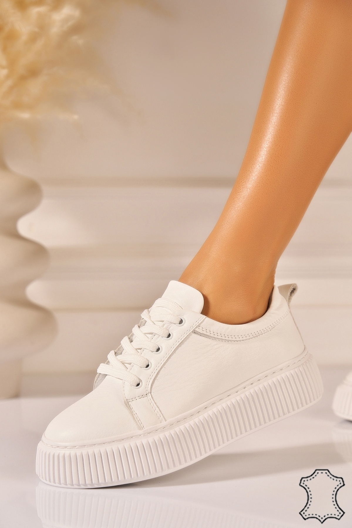 Adidasi Piele Naturala Albi Lorne