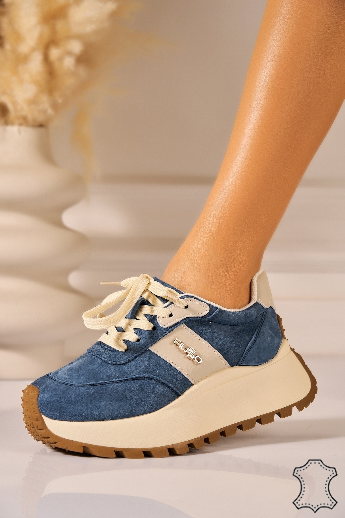 Adidasi Piele Naturala Intoarsa Bleumarin Yaryna