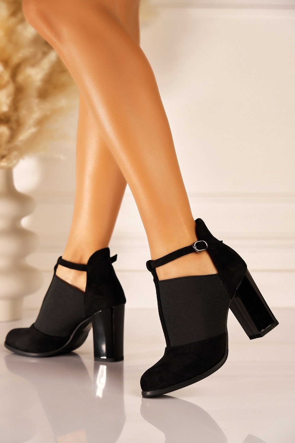 Botine dama cu Toc Negre din Piele Ecologica Intoarsa Alyea2