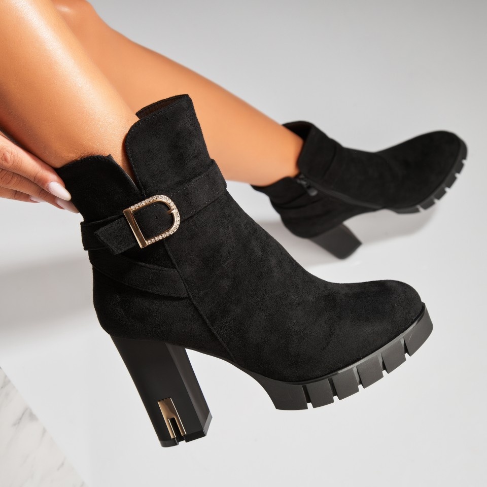 Botine dama Imblanite Negre din Piele Ecologica Intoarsa Kaysire