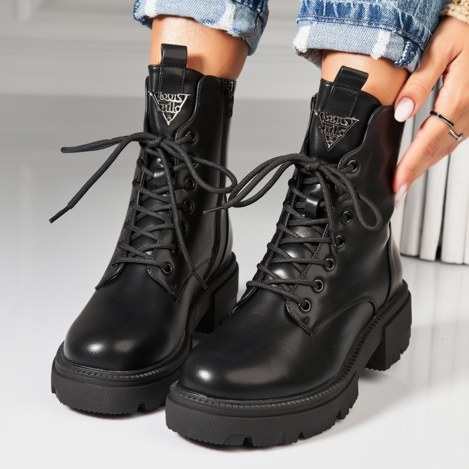 Ghete Dama Imblanite Negre din Piele Ecologica Stormy