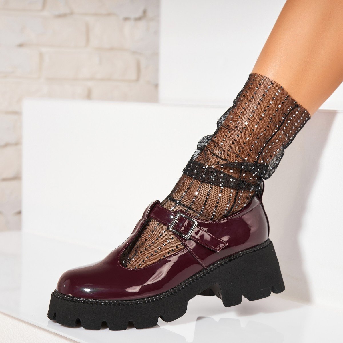 Pantofi dama casual Bordo din Piele Ecologica Lacuita Inari