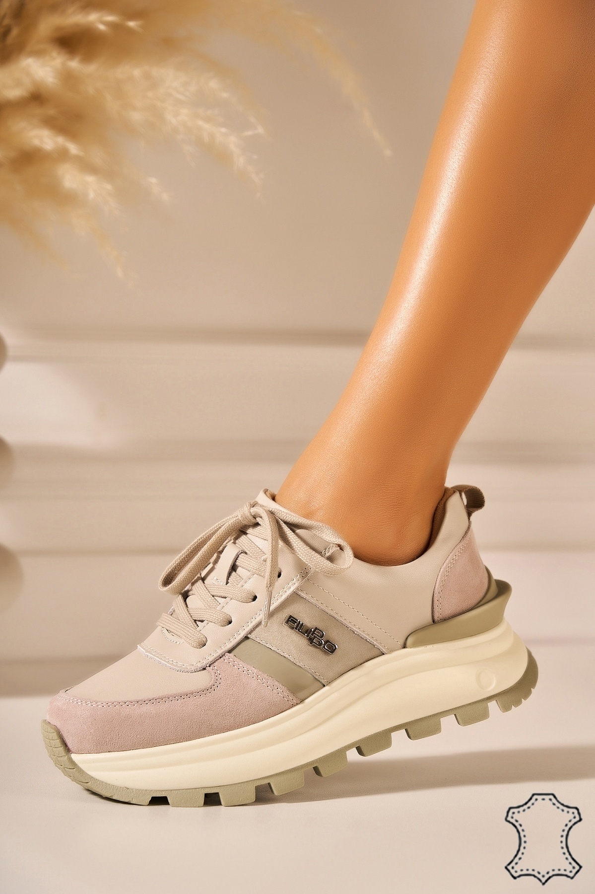 Adidasi Piele Naturala Bej Kasya