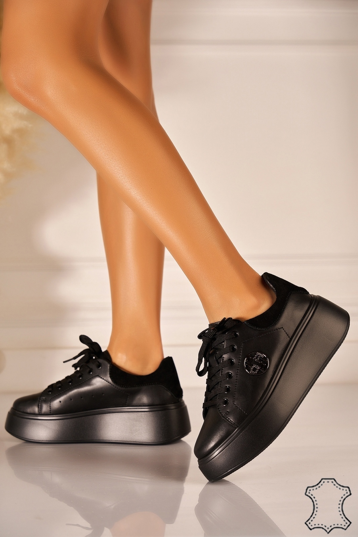 Adidasi Piele Naturala Negri Kalaya