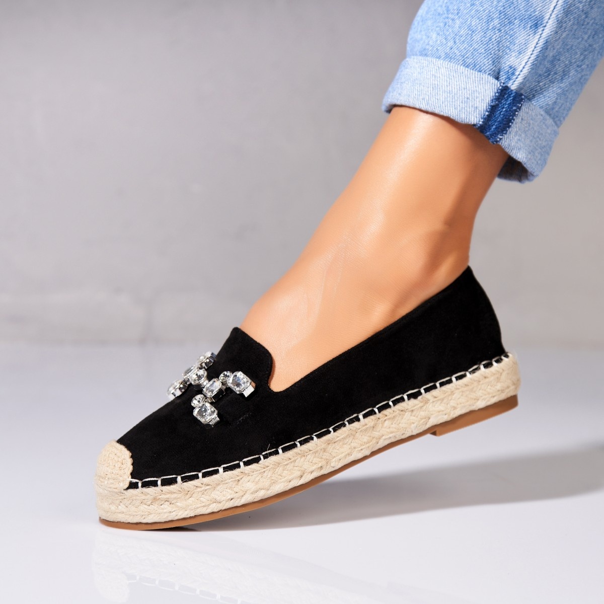 Espadrile dama Negre din Piele Ecologica Intoarsa Mavy