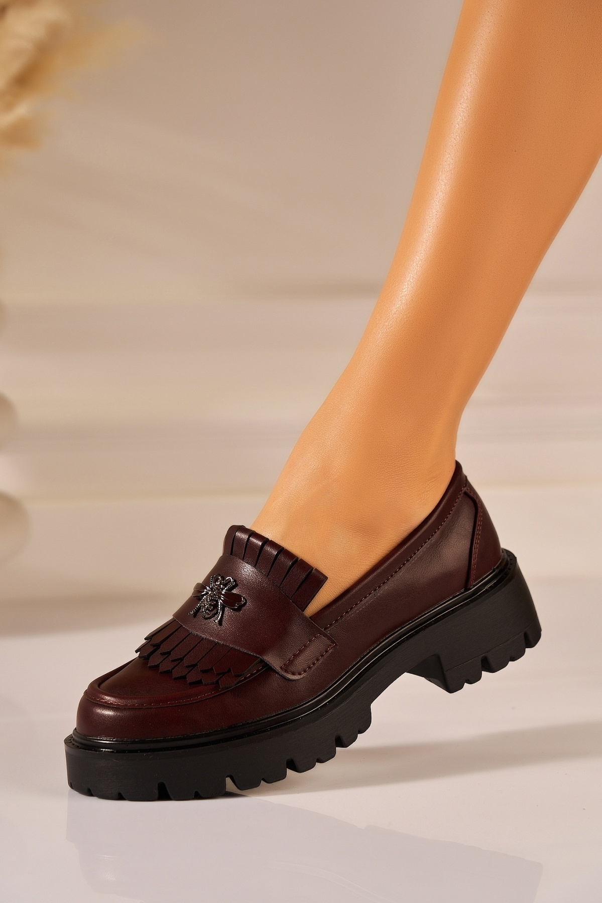 Loafers Dama Piele Ecologica Bordo Nashya