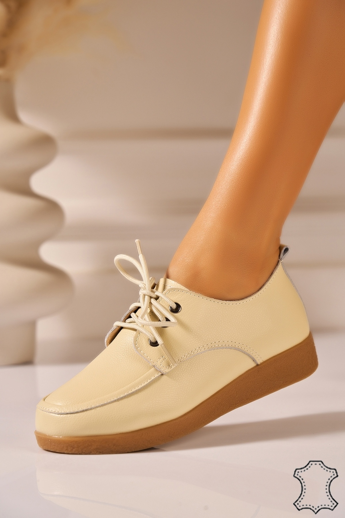 Mocasini dama Piele Naturala Bej Adelyn