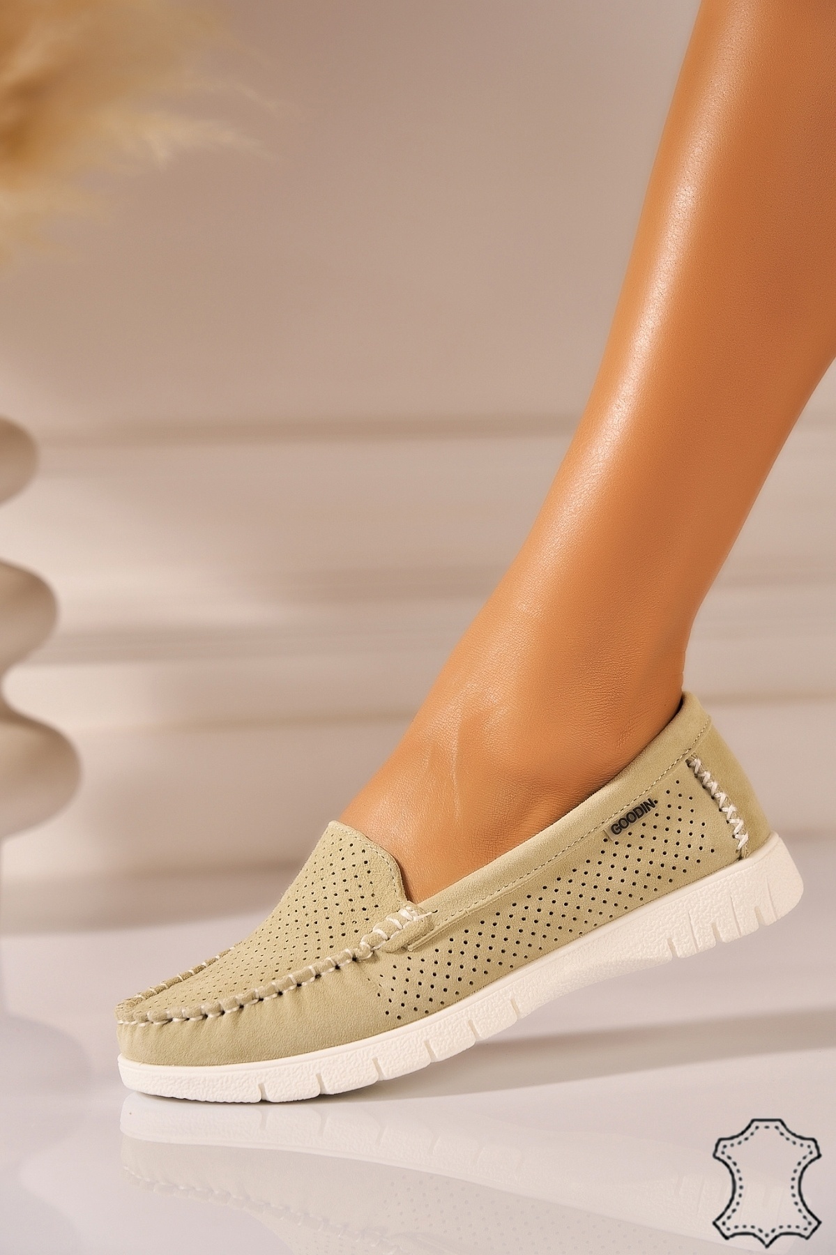 Mocasini dama Piele Naturala Intoarsa Verzi Nerys