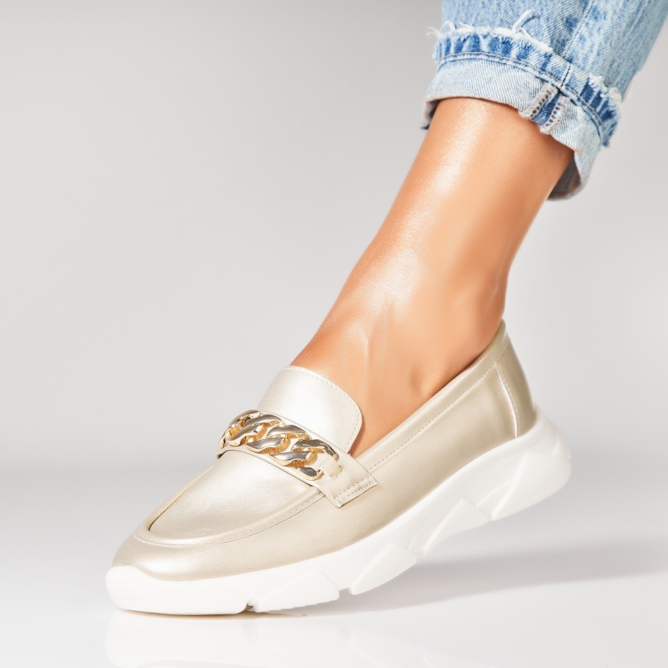 Pantofi dama casual Auriu din Piele Ecologica Eula