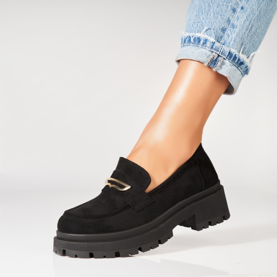 Pantofi dama casual Negri din Piele Ecologica Intoarsa Yashwi