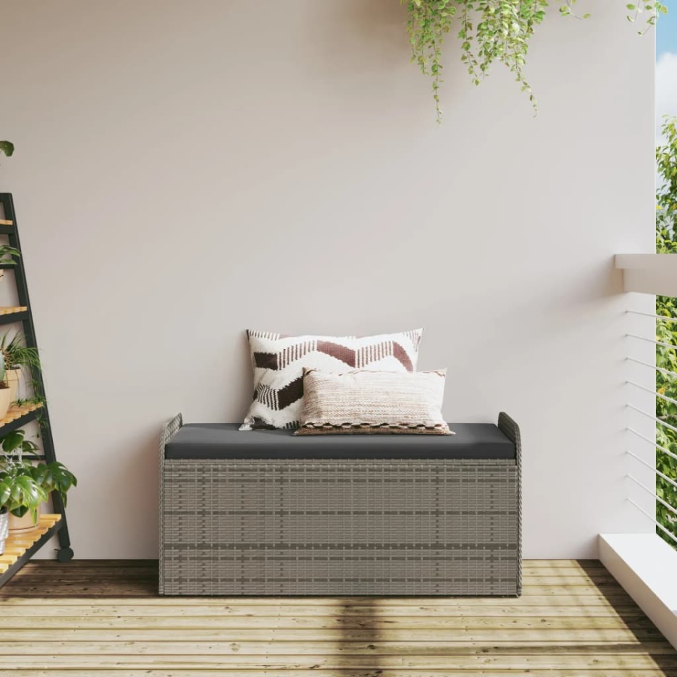 Bancă de depozitare cu pernă, gri, 115x51x52 cm, poliratan - 2 | YEO
