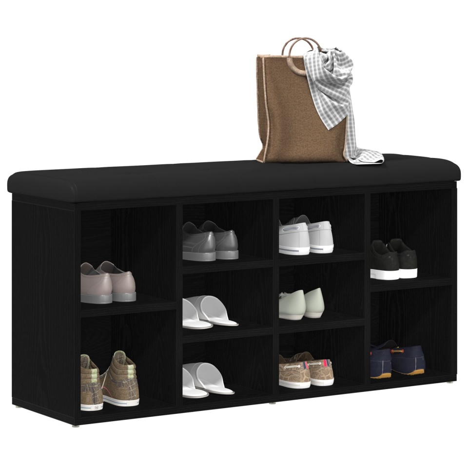 Bancă de depozitare Negru Stejar 100x30x48 cm Lemn prelucrat - 2 | YEO