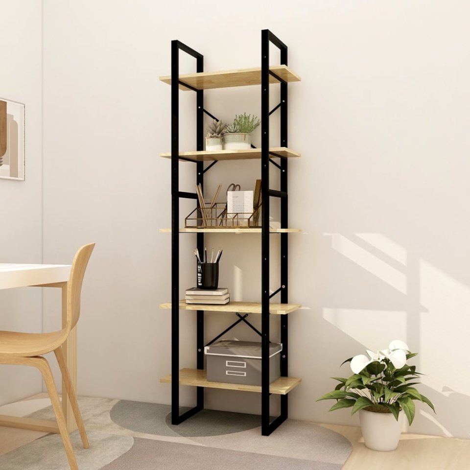 Bibliotecă cu 5 rafturi, 60x30x175 cm, lemn masiv de pin