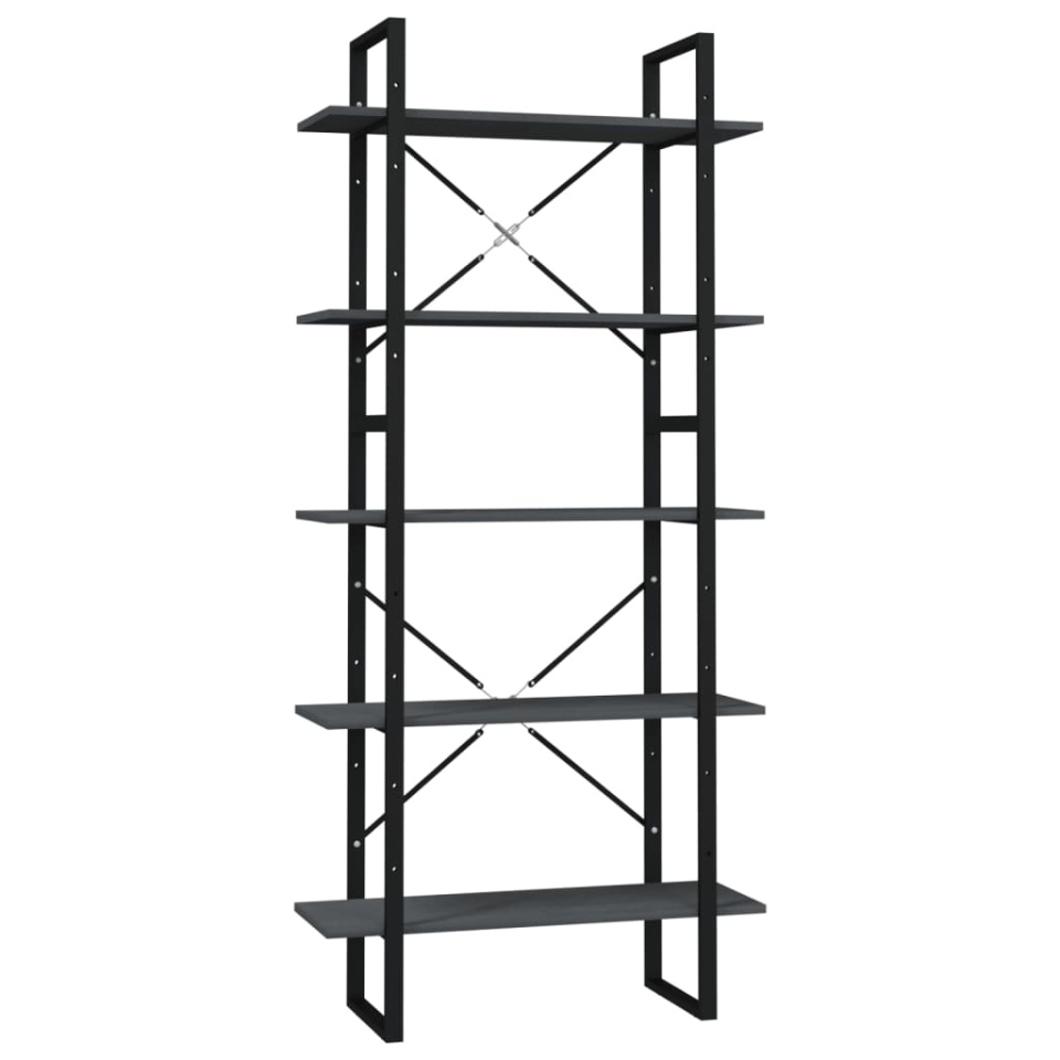 Bibliotecă cu 5 rafturi, gri, 80x30x175 cm, lemn de pin - 1 | YEO