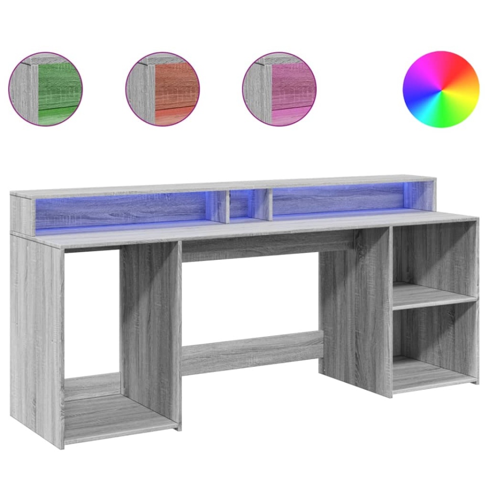 Birou cu lumini LED, gri sonoma, 200x55x91 cm, lemn prelucrat - 1 | YEO