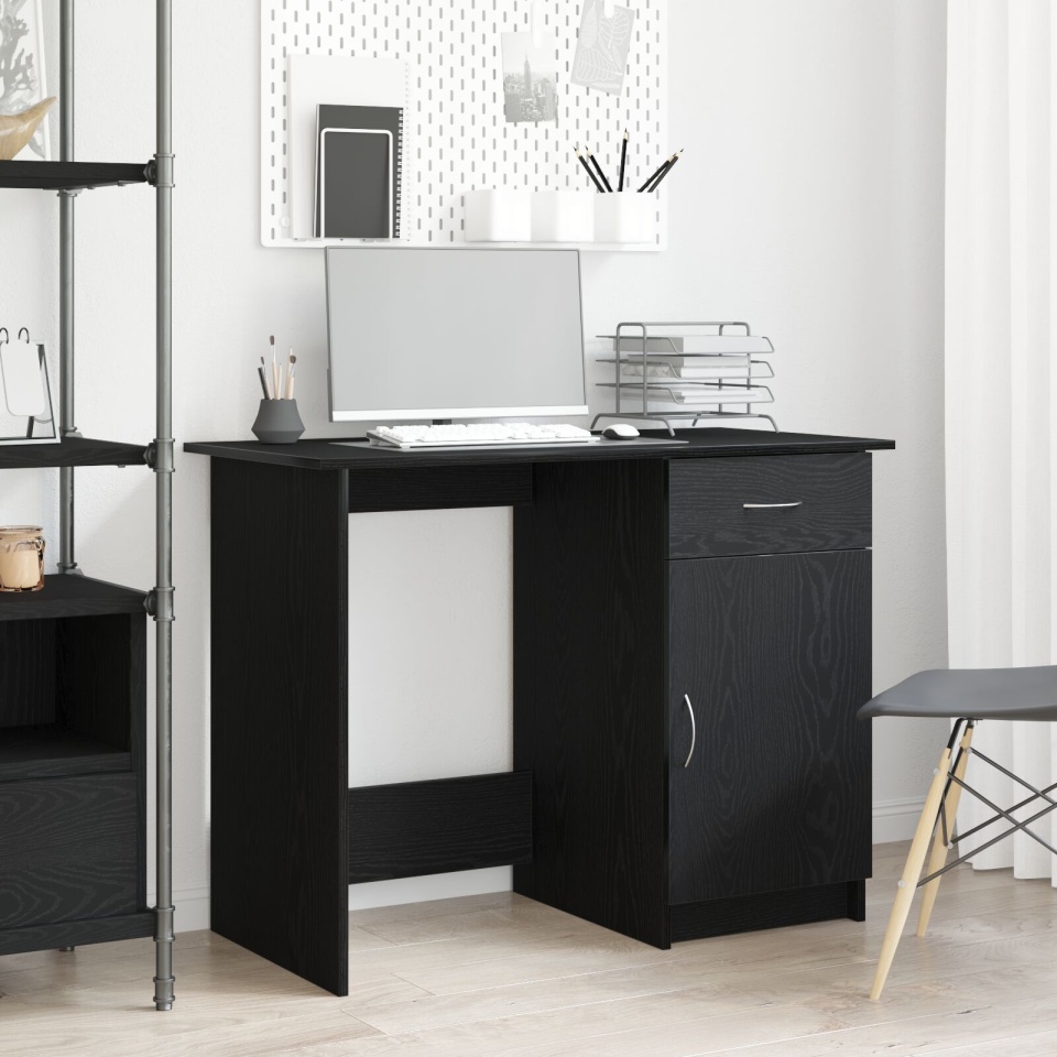 Birou Negru Stejar 100x50x76 cm Lemn prelucrat