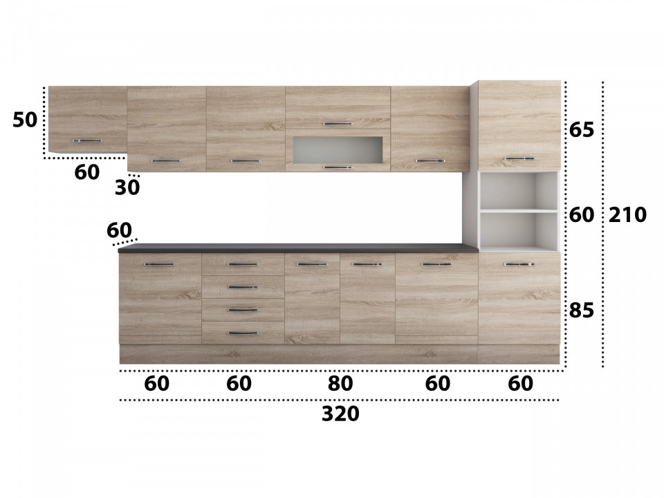 Bucatarie alfa 380 cm, sonoma, blat termic wenge, corp hota, soldat - 3 | YEO