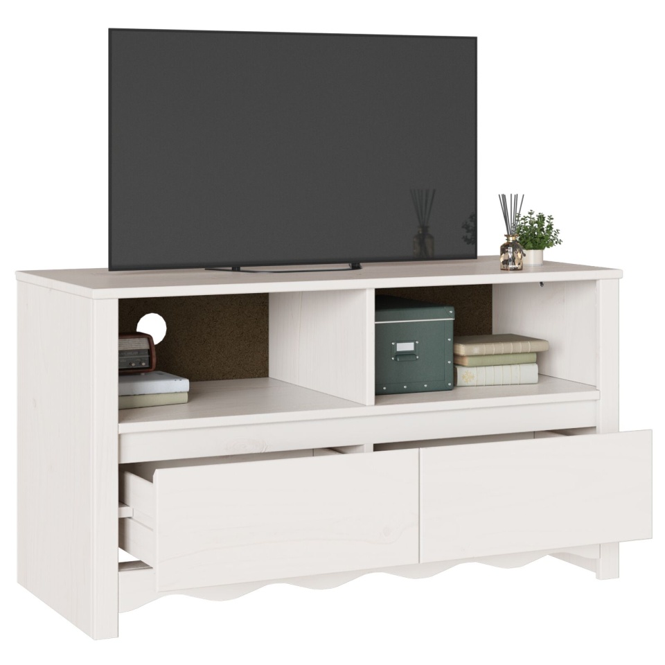 Cabinet TV DRAMMEN Alb 99x43x55 cm Lemn solid Pin - 2 | YEO