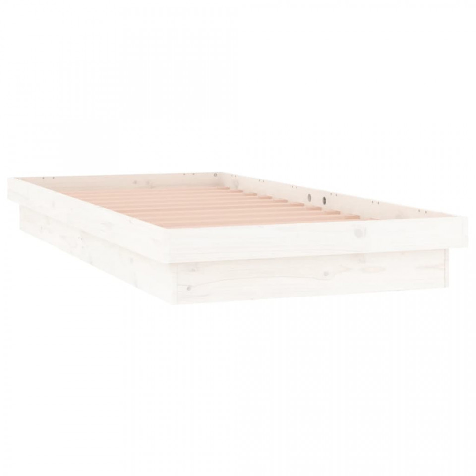 Cadru de pat cu LED, alb, 90x200 cm, lemn masiv - 2 | YEO