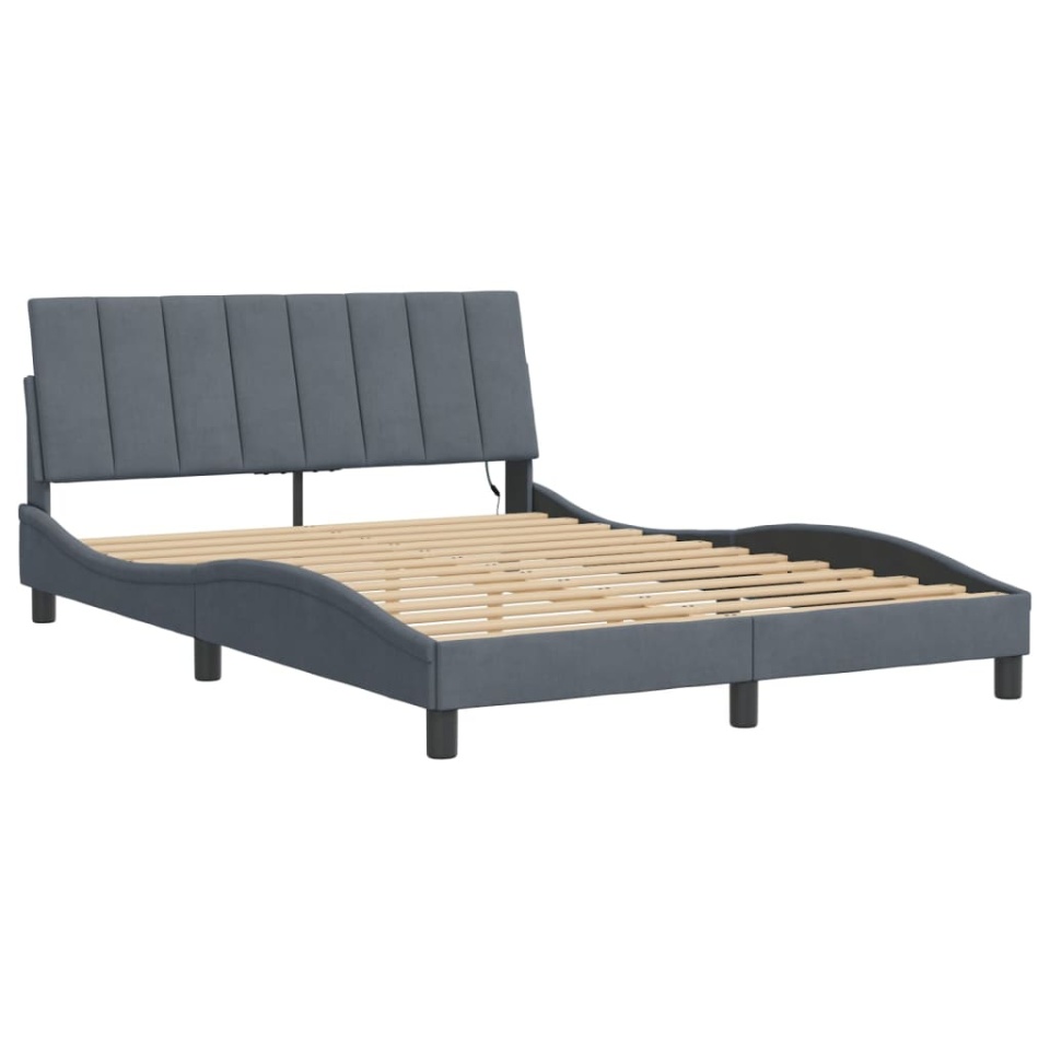 Cadru de pat cu lumini LED, gri închis, 140x200 cm, catifea - 2 | YEO