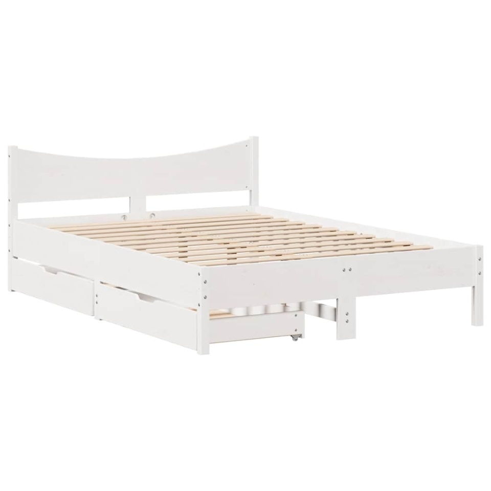 Cadru de pat cu sertare, alb, 135x190 cm, lemn masiv de pin - 1 | YEO