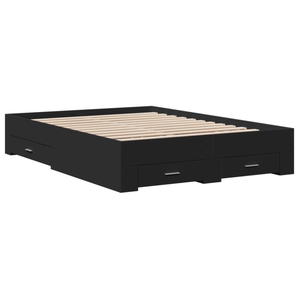 Cadru de pat cu sertare, negru, 140x190 cm, lemn prelucrat - 2 | YEO