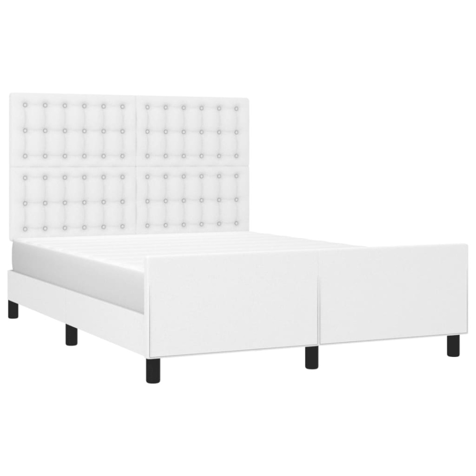 Cadru de pat cu tăblie, alb, 140x190 cm, piele ecologică - 2 | YEO