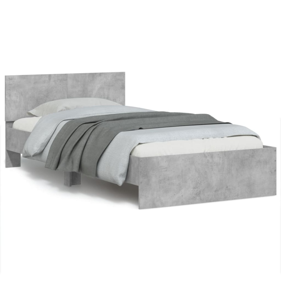 Cadru de pat cu tăblie gri beton 100x200 cm lemn prelucrat - 1 | YEO